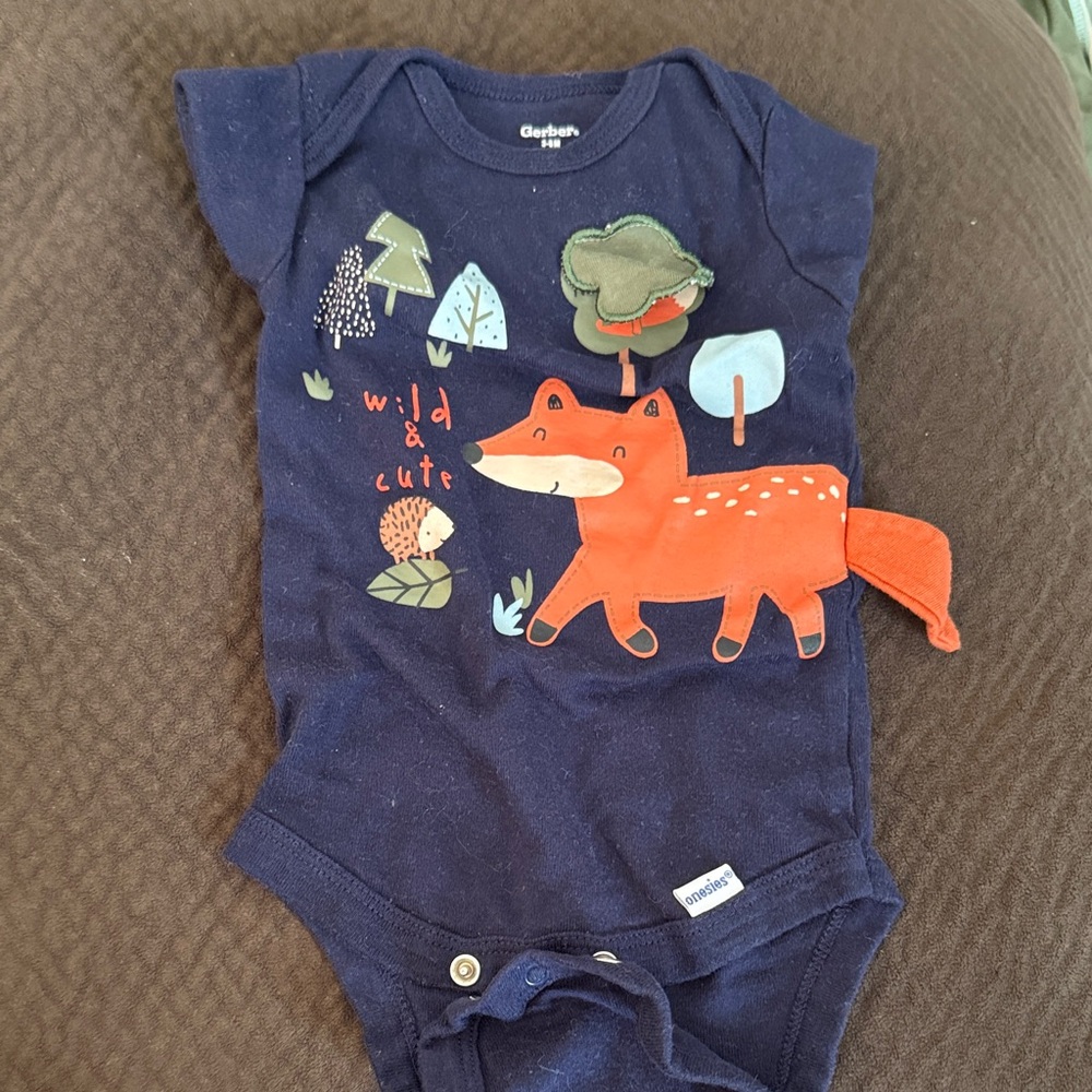 Gerber Navy Onesie with Orange Fox Applique